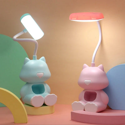 Creative Cute Cat Flexible Led Study Desk Lamp with Phone Holder Bedside Color Adjust Table Lamp for Kids Student Room