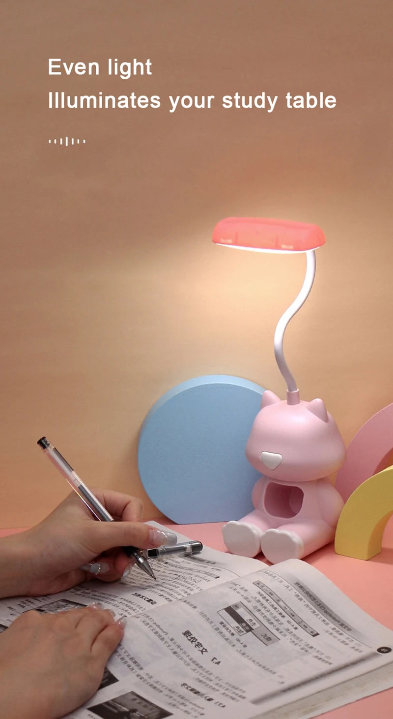 Creative Cute Cat Flexible Led Study Desk Lamp with Phone Holder Bedside Color Adjust Table Lamp for Kids Student Room