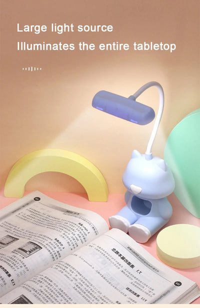 Creative Cute Cat Flexible Led Study Desk Lamp with Phone Holder Bedside Color Adjust Table Lamp for Kids Student Room