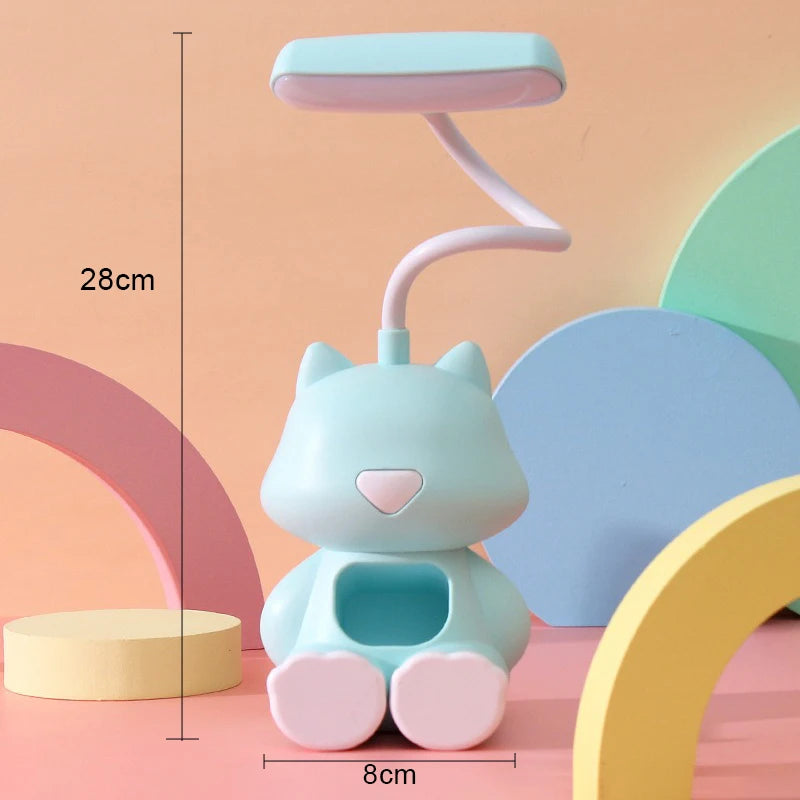 Creative Cute Cat Flexible Led Study Desk Lamp with Phone Holder Bedside Color Adjust Table Lamp for Kids Student Room