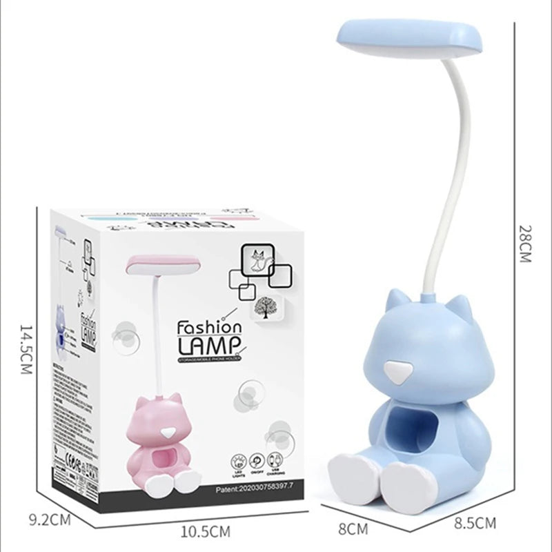 Creative Cute Cat Flexible Led Study Desk Lamp with Phone Holder Bedside Color Adjust Table Lamp for Kids Student Room