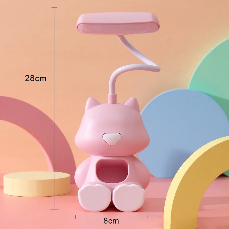 Creative Cute Cat Flexible Led Study Desk Lamp with Phone Holder Bedside Color Adjust Table Lamp for Kids Student Room